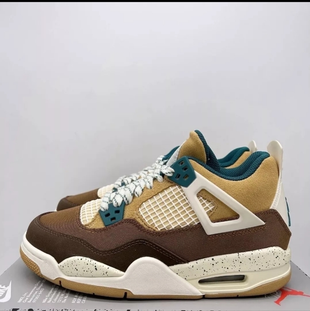 *NEW* Jordan 4 Retro GS Cacao Brown Teal Sneakers 7Y